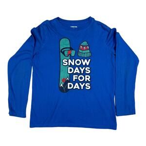 Lands End Long Sleeve Graphic T-Shirt Snow Days Blue L 14-16 Everyday Tee GUC